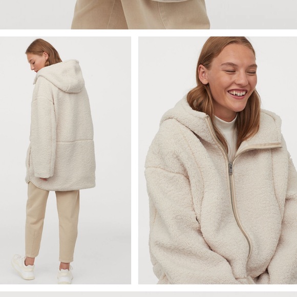 Hu0026M | Jackets u0026 Coats | Sherpa Coat Jacket Hm Cream Zip Up Hood | Poshmark